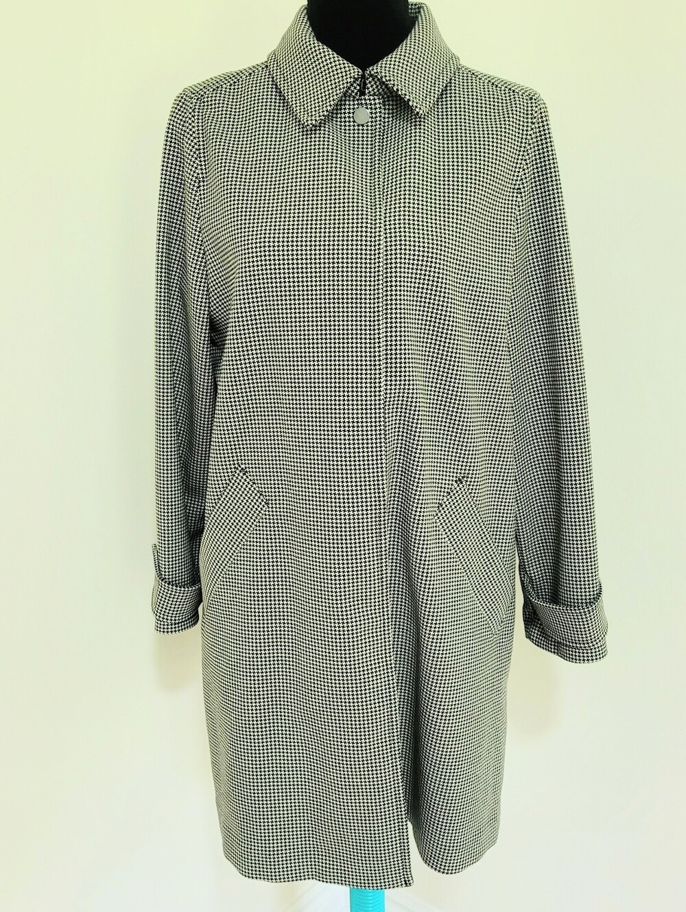 H&M Women's Houndstooth Collared A-Line Swing Coat 10 Black White Old Hollywood